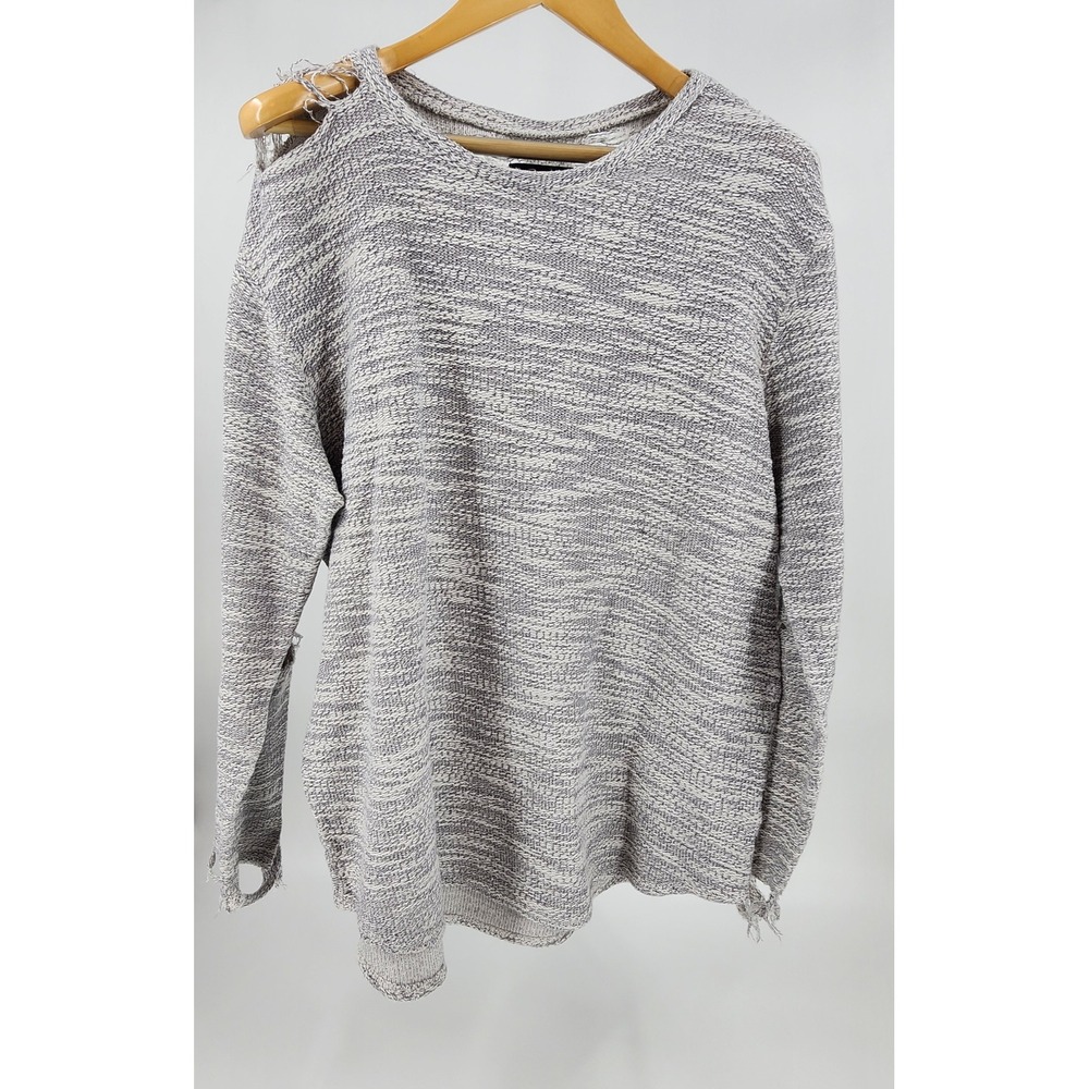 Pac Sun Women Size L 90s Y2k Thrashed Gray Knit Sweater Distressed Shredded‎